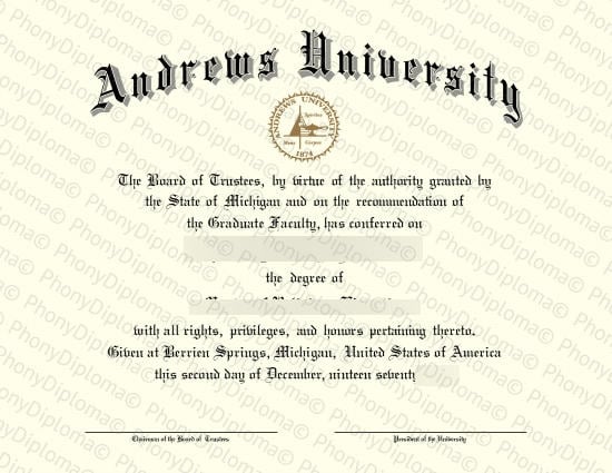 Usa Michigan Andrews University Free Sample From Phonydiploma · United States