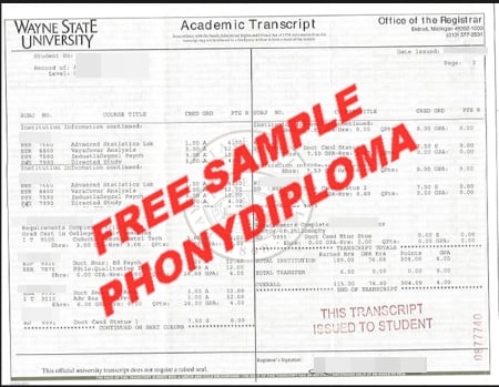 Usa Michigan Wayne State University Actual Match Transcript Free Sample From Phonydiploma · United States
