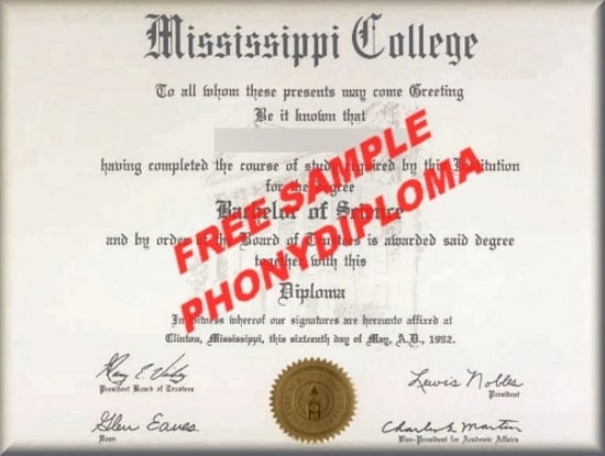Usa Mississippi College Free Sample From Phonydiploma · United States