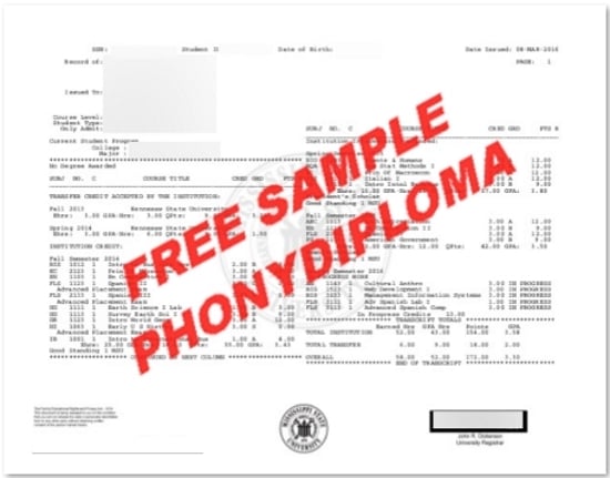 Usa Mississippi State University Actual Match Transcript Free Sample From Phonydiploma · United States