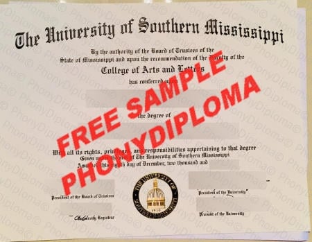 Usa Mississippi University Of Southern Mississippi Fake Diploma Sample · United States