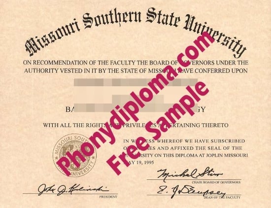 Usa Missouri Southern State Free Sample From Phonydiploma · United States