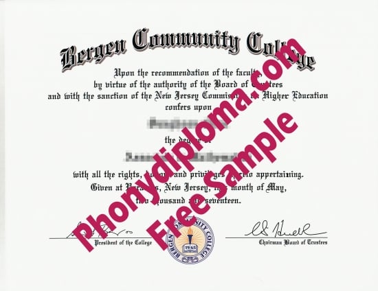 Usa New Jersey Bergen Community College Free Sample From Phonydiploma · United States