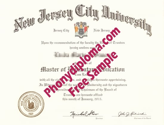 Usa New Jersey City University Free Sample From Phonydiploma · United States