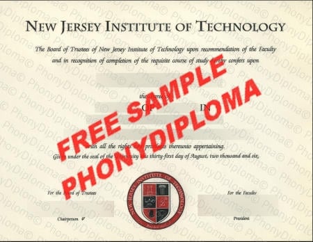 Usa New Jersey Institute Of Technology Free Fake Diploma Sample · United States