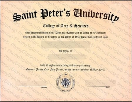 Usa New Jersey Saint Peters University Free Sample From Phonydiploma · United States