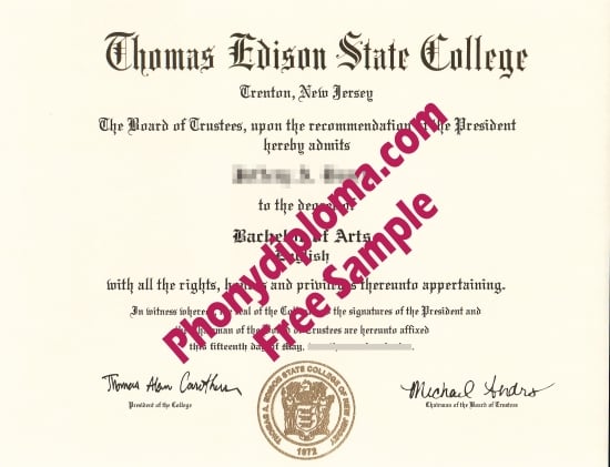 Usa New Jersey Thomas Edison State College Free Sample From Phonydiploma · United States