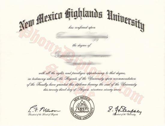 Usa New Mexico Highlands University Free Sample From Phonydiploma · United States