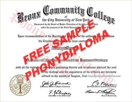 Usa New York Bronx Community College Free Sample From Phonydiploma · United States