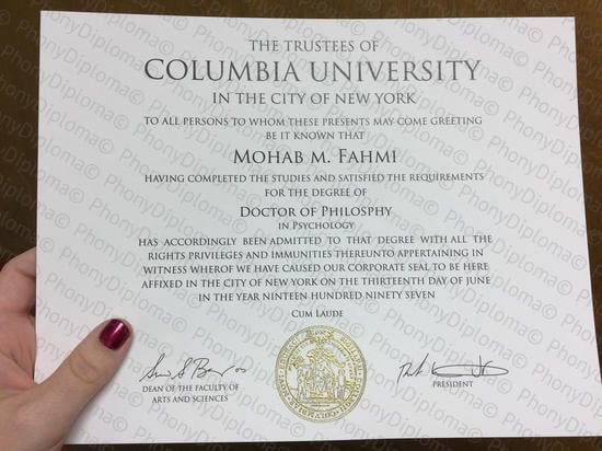 Usa New York Columbia University Fake Diploma From Phonydiploma · United States