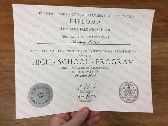 Usa New York High School Fake Diploma From Phonydiploma · United States