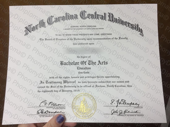 Usa North Carolina Central University (2)  Free Sample From Phonydiploma · United States