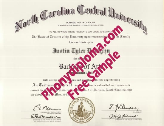 Usa North Carolina Central University Free Sample From Phonydiploma · United States