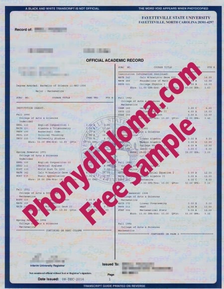 Usa North Carolina Fayetteville State University Nc Actual Match Transcript Free Sample From Phonydiploma · United States
