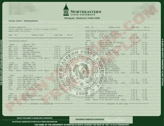 Usa Northeastern State University Actual Match Transcript Free Sample From Phonydiploma · United States