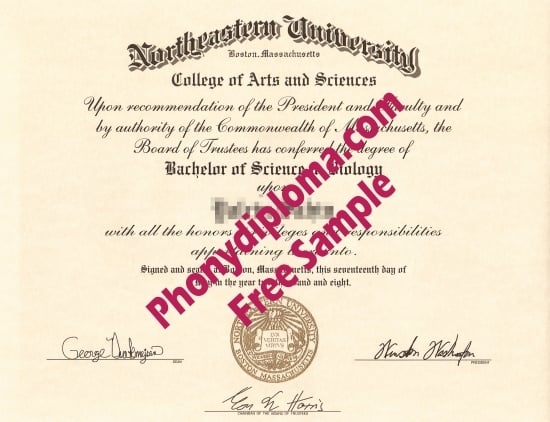 Usa Northeastern University Free Sample From Phonydiploma · United States