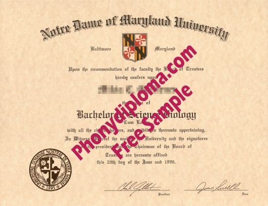 Usa Notre Dame Of Maryland University Free Sample From Phonydiploma · United States