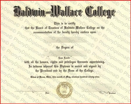 Usa Ohio Baldwin Wallace College Free Sample From Phonydiploma · United States
