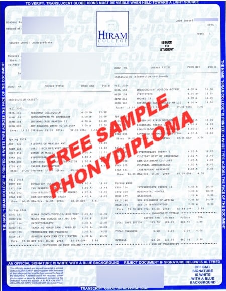 Usa Ohio Hiram College Actual Match Transcript Free Sample From Phonydiploma · United States