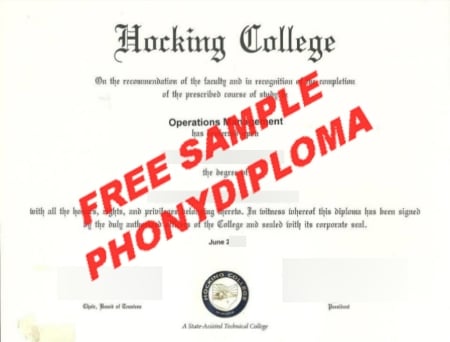 Usa Ohio Hocking College Free Sample From Phonydiploma · United States