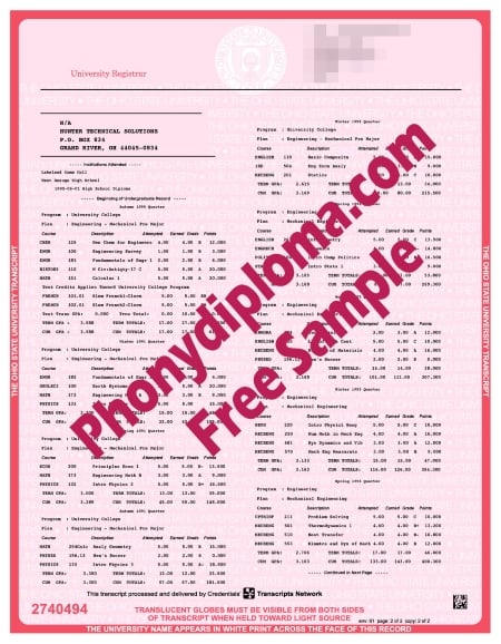 Usa Ohio State University Actual Match Transcript Free Sample From Phonydiploma · United States