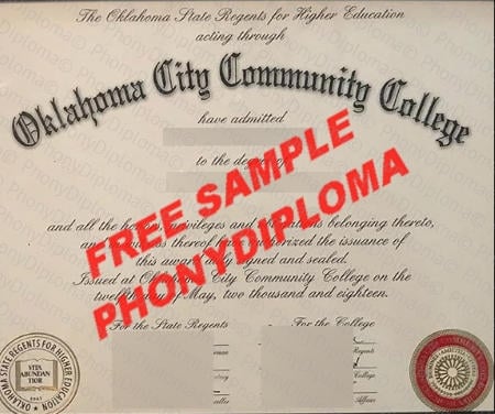 Usa Oklahoma City Community College Free Fake Diploma Sample · United States