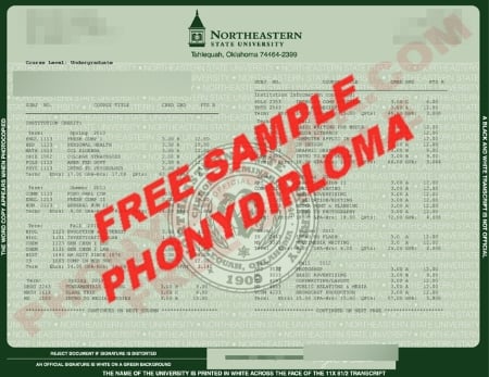 Usa Oklahoma Northeastern State University Actual Match Transcript Free Sample From Phonydiploma · United States