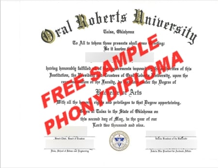 Usa Oral Roberts University Free Sample From Phonydiploma · United States