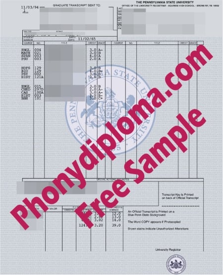 Usa Pennsylvania State University Actual Match Free Sample From Phonydiploma · United States