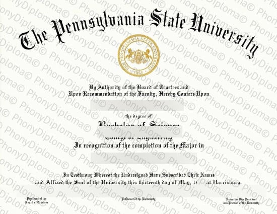 Usa Pennsylvania State University Free Sample From Phonydiploma · United States