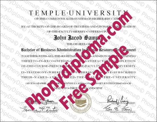 Usa Pennsylvania Temple University Free Sample From Phonydiploma · United States