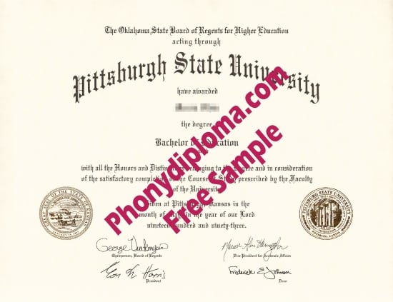Usa Pittsburgh State University Free Sample From Phonydiploma · United States