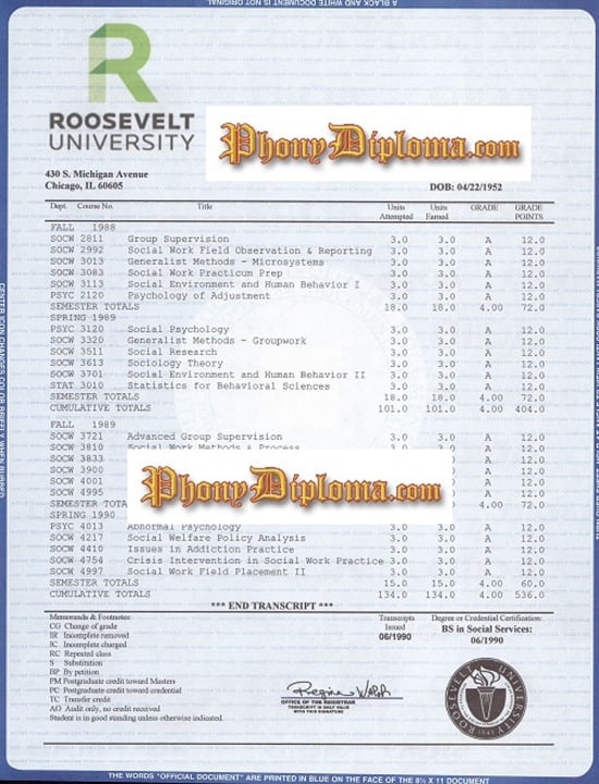 Usa Roosevelt University House Design Transcripts Free Sample From Phonydiploma · United States