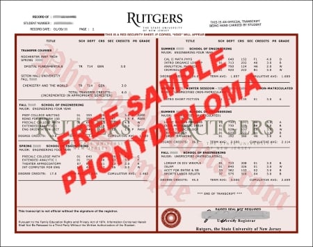 Usa Rutgers University Transcripts Actual Match Free Sample From Phonydiploma · United States
