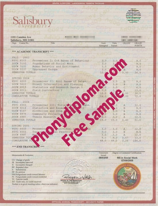 Usa Salisbury University House Design Transcripts Free Sample From Phonydiploma · United States