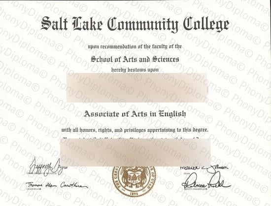 Usa Salt Lake Community College Free Sample From Phonydiploma · United States