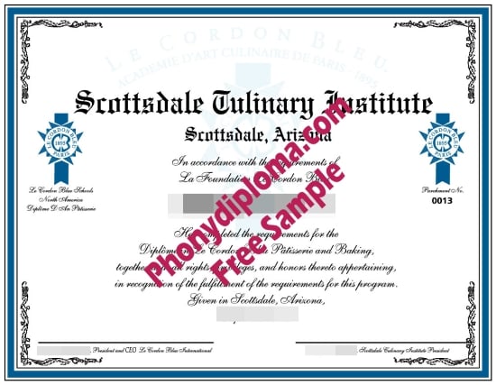 Usa Scottsdale Culinary Institute Fake Diploma Sample From Phonydiploma · United States