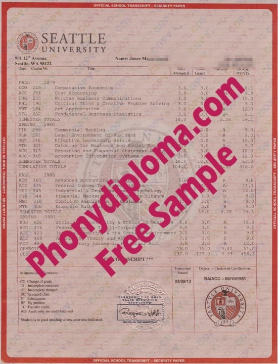 Usa Seattle University House Match Transcript Free Sample From Phonydiploma · United States