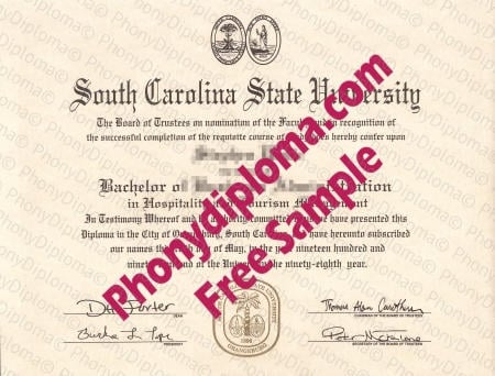 Usa South Carolina State University Free Fake Diploma Sample · United States