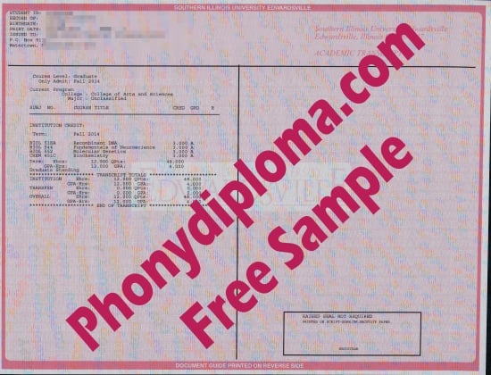 Usa Southern Illinois University Edwardsville Actual Match Transcript Free Sample From Phonydiploma · United States