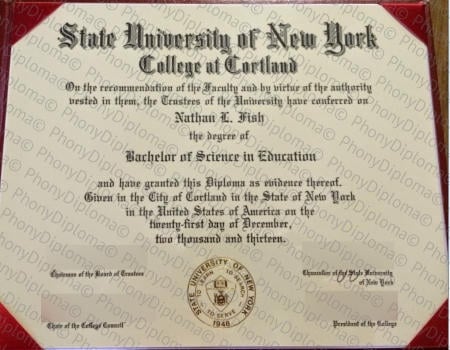 Usa State University Of New York College At Cortland Free Sample From Phonydiploma · United States