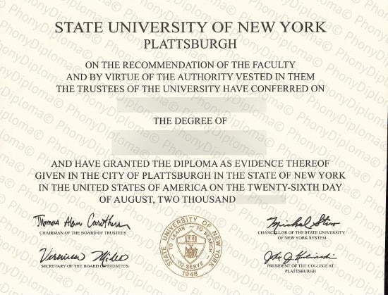 Usa State University Of New York Plattsburgh Free Sample From Phonydiploma · United States