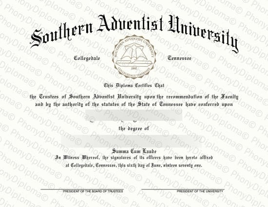Usa Tennessee Southern Adventist University Free Sample From Phonydiploma · United States