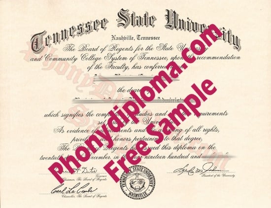 Usa Tennessee State University Free Sample From Phonydiploma · United States