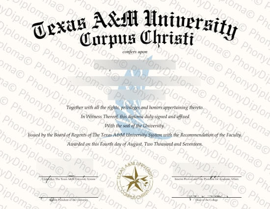 Usa Texas A&M University Corpus Christi Free Sample From Phonydiploma · United States