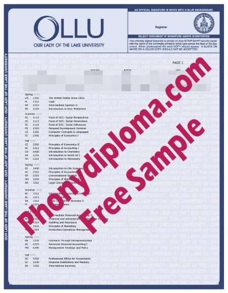 Usa Texas Our Lady Of The Lake University Actual Match Transcript Free Sample From Phonydiploma · United States