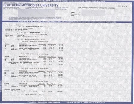 Usa Texas Southern Methodist University Actual Match Transcript Free Sample From Phonydiploma · United States