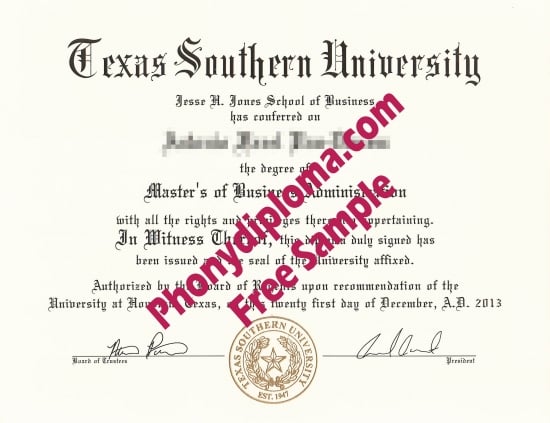 Usa Texas Southern University Free Sample From Phonydiploma · United States