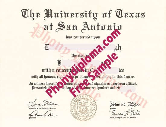 Usa Texas University Of Texas At San Antonio Fake Diploma From Phonydiploma · United States