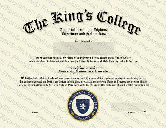 Usa The King's College New York Free Sample From Phonydiploma · United States